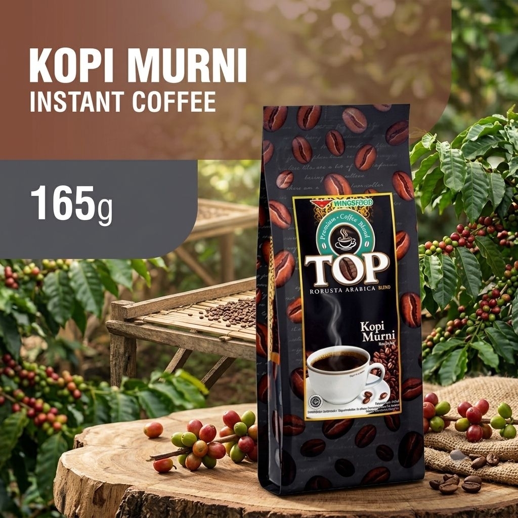 TOP Kopi Murni 165gr | Kopi Bubuk Hitam Robusta & Arabica | Aroma Harum Rasa Mantap.