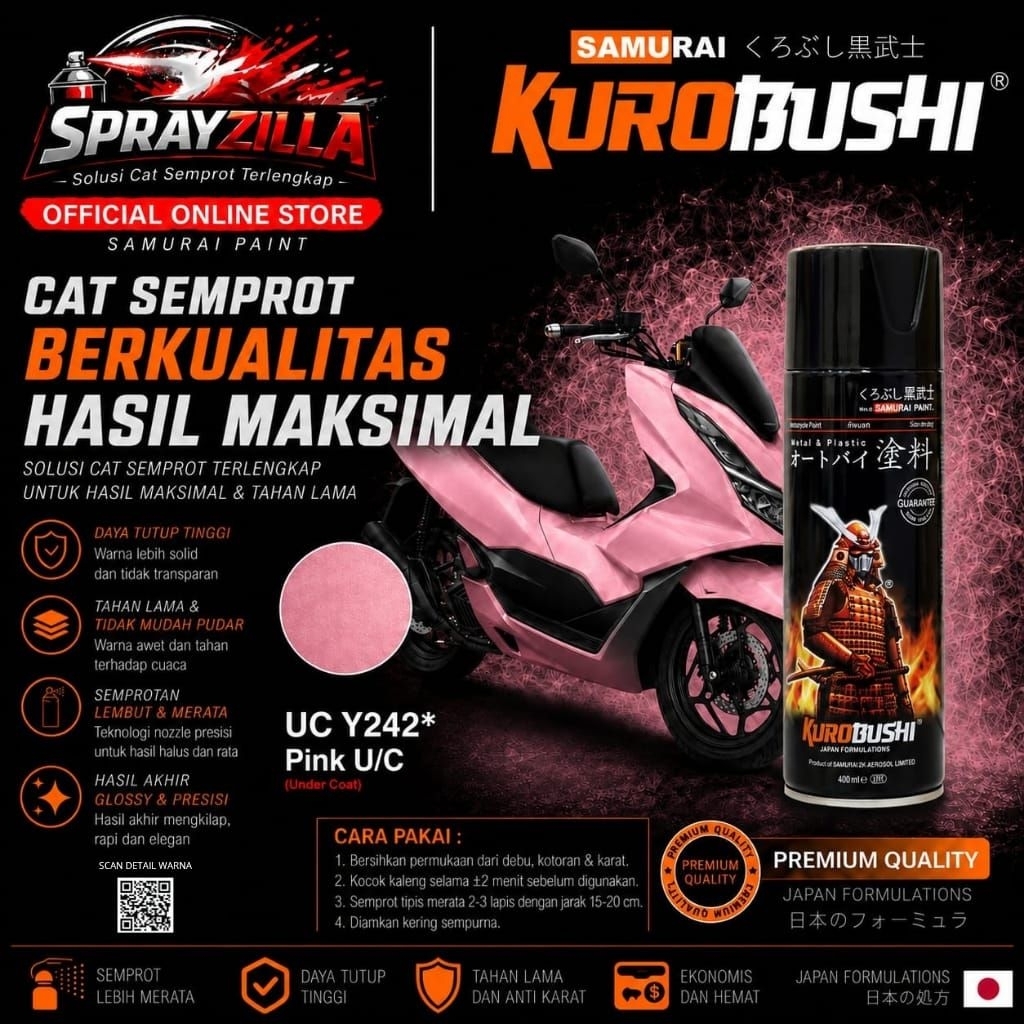 2 Coat UC+TC Y242 Pink - SAMURAI PAINT Cat semprot/Pilox/Aerosol