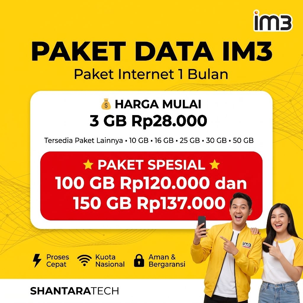 PROMO SPESIAL IM3 Kuota Lengkap All Size | 3GB 10GB 25GB 50GB 100GB 300GB | Paket Data Murah Fast Pr