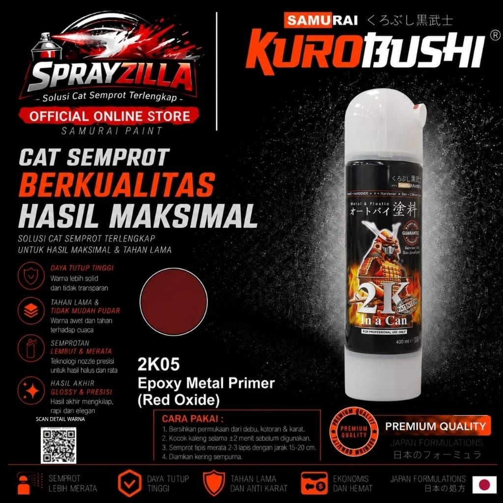 Samurai Paint Epoxy Metal Primer (Red Exide) 2K05 Cat Aerosol Kualitas Kompresor