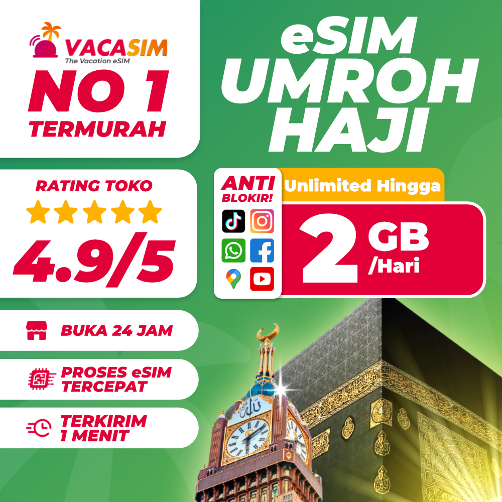 eSIM Umroh Haji Mekkah Saudi Arabia Unlimited Kuota Data Internet | eSIM Umroh Arab Saudi Quota Extr