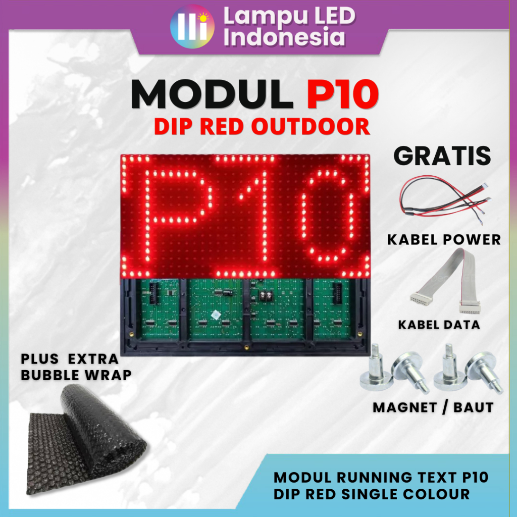 MODUL P10 DIP | MODUL LED RUNNING TEXT RED | INDOOR