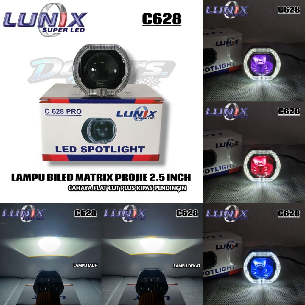 Lampu Utama Biled Matrix X1 Lunox C628 Pro 2,5 Inch - Cahaya Flat Cut Body Black + Kipas Pendingin
