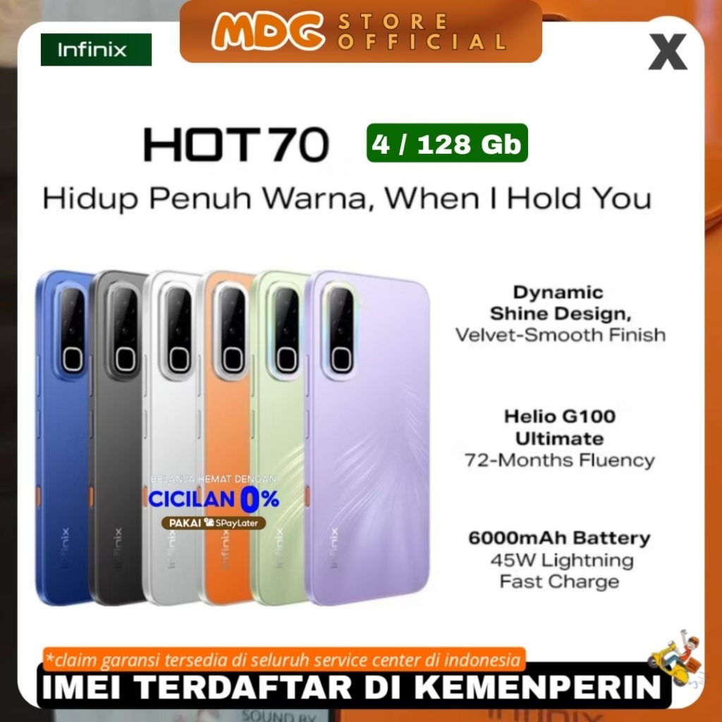 Infinix Hot 70 Garansi Resmi Helio G100 Layar 120Hz Baterai 6000mAh Kamera 50MP AI NFC