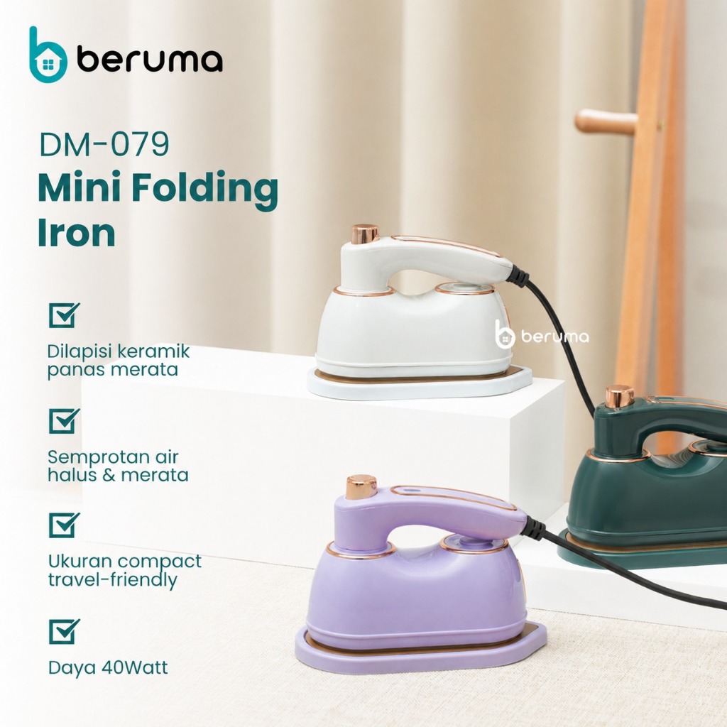 BERUMA Mini Folding Iron / setrika lipat / setrika mini / setrika portable / setrika travel / setrik