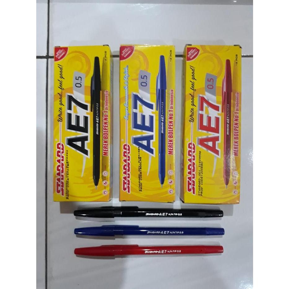 pulpen 1 PAK (12+1) standar AE7 hitam biru merah murah