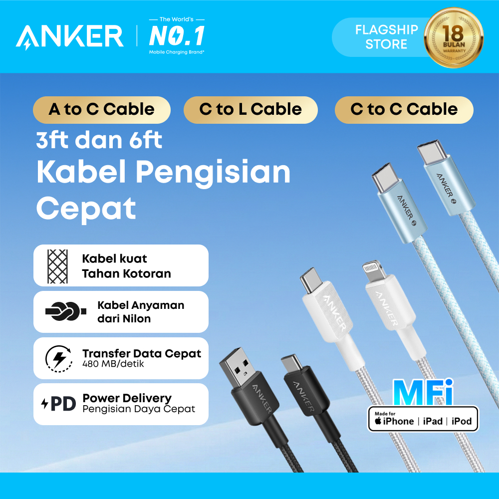 Anker Kabel for Samsung Oppo MFi iPhone X 11 12 13 14 15 16 PD Type C to USB A Type C and Lightning 