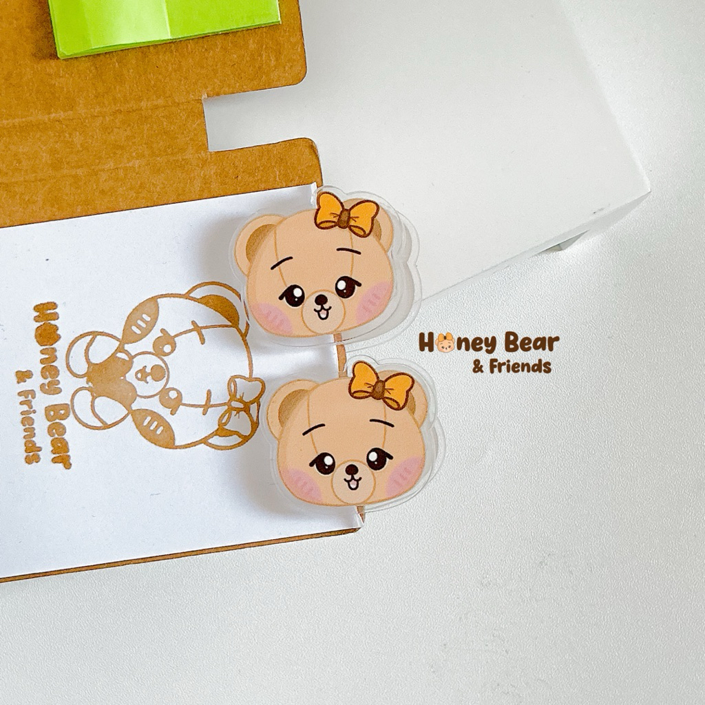 [ NOTECLIP ] Honey Note Clip Penjepit Kertas Karakter Beruang | Penjepit Kertas Akrilik