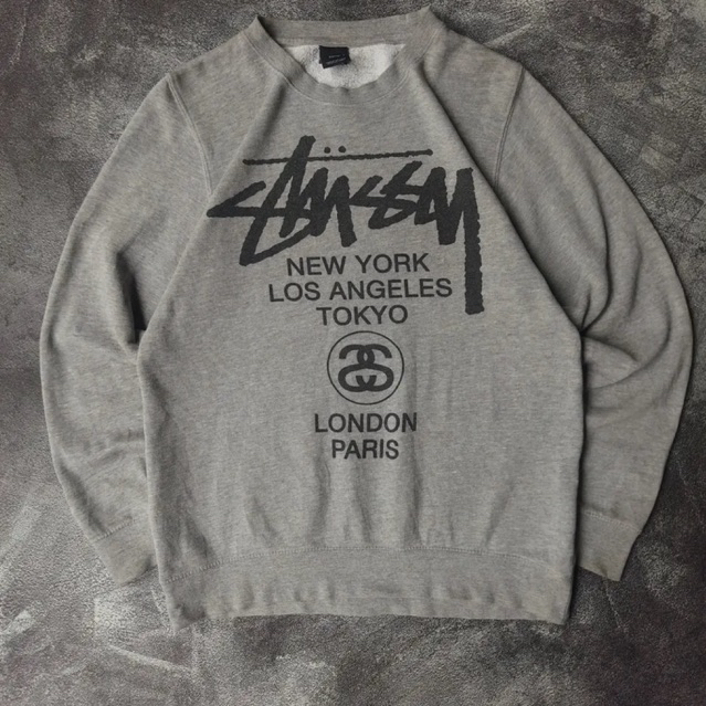 Crewneck Stussy Unisex pria wanita cotton 20s kaos tangan panjang high quality