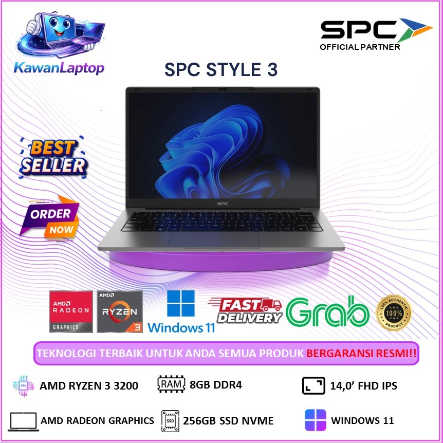 Laptop Murah SPC Style 3 Ryzen 3 3200 8GB 256GB Win 11 14.0 Full HD IPS