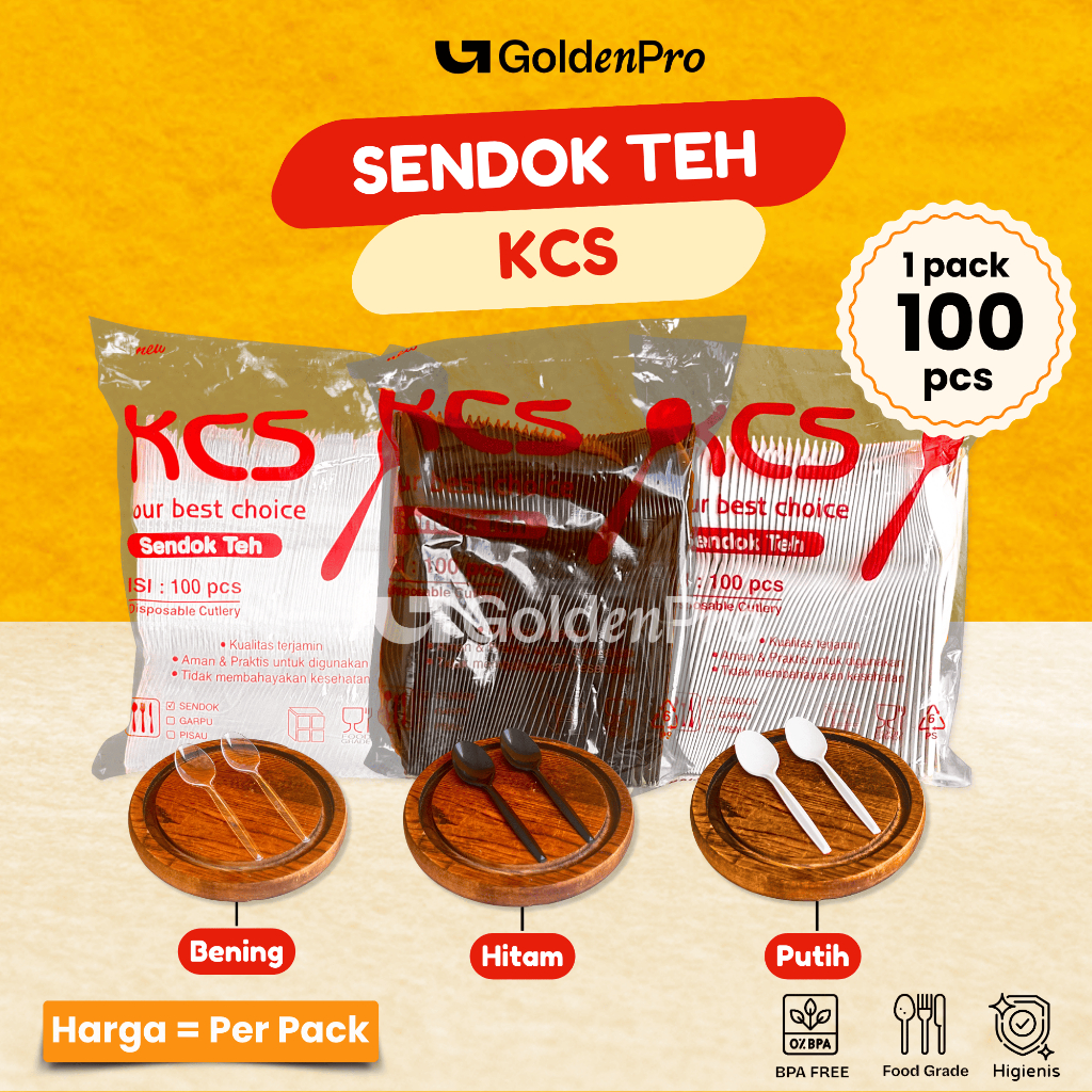 [Isi 100 PCS] Sendok Teh Plastik KCS Bening Hitam Putih - Sendok Teh Tebal KCS - Sendok Es Cream