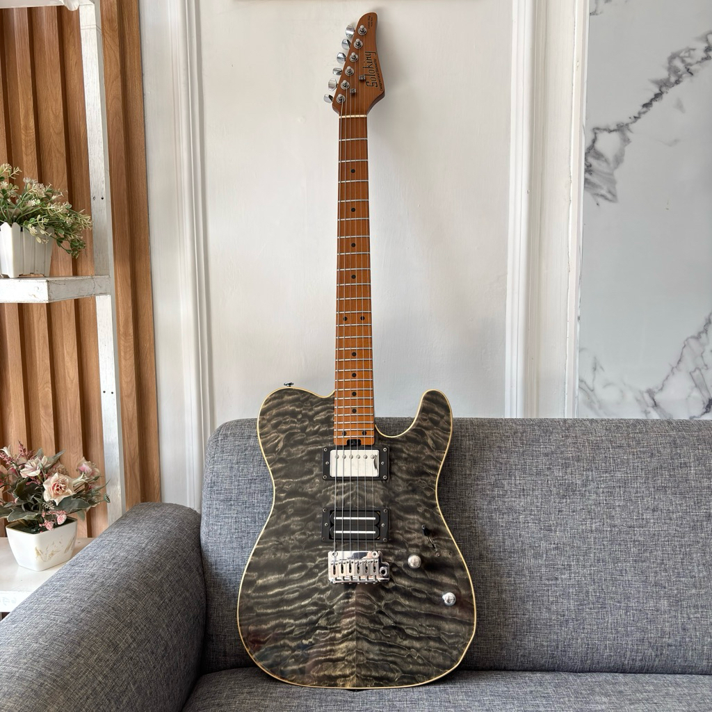 gitar soloking mt-1 custom 24 quilt in seethru black