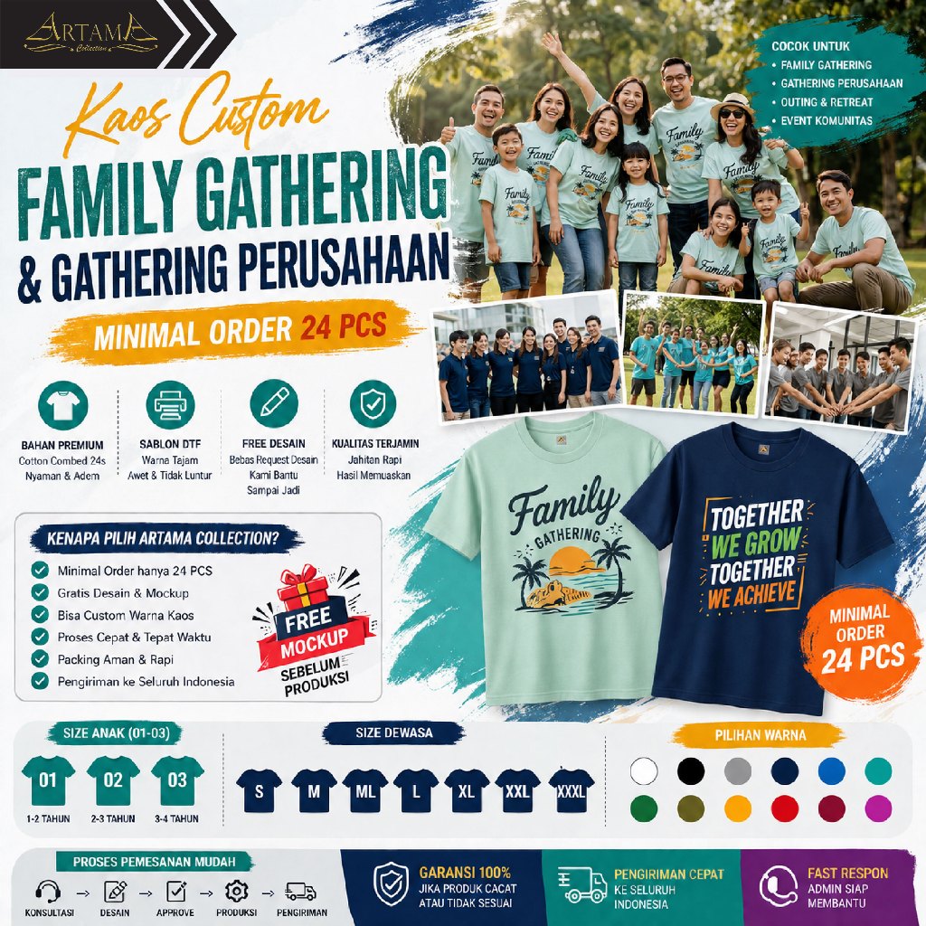 Kaos Family Gathering & Gathering Perusahaan Custom  | Cotton Combed 24s | Minimal Order 24 Pcs | Fr