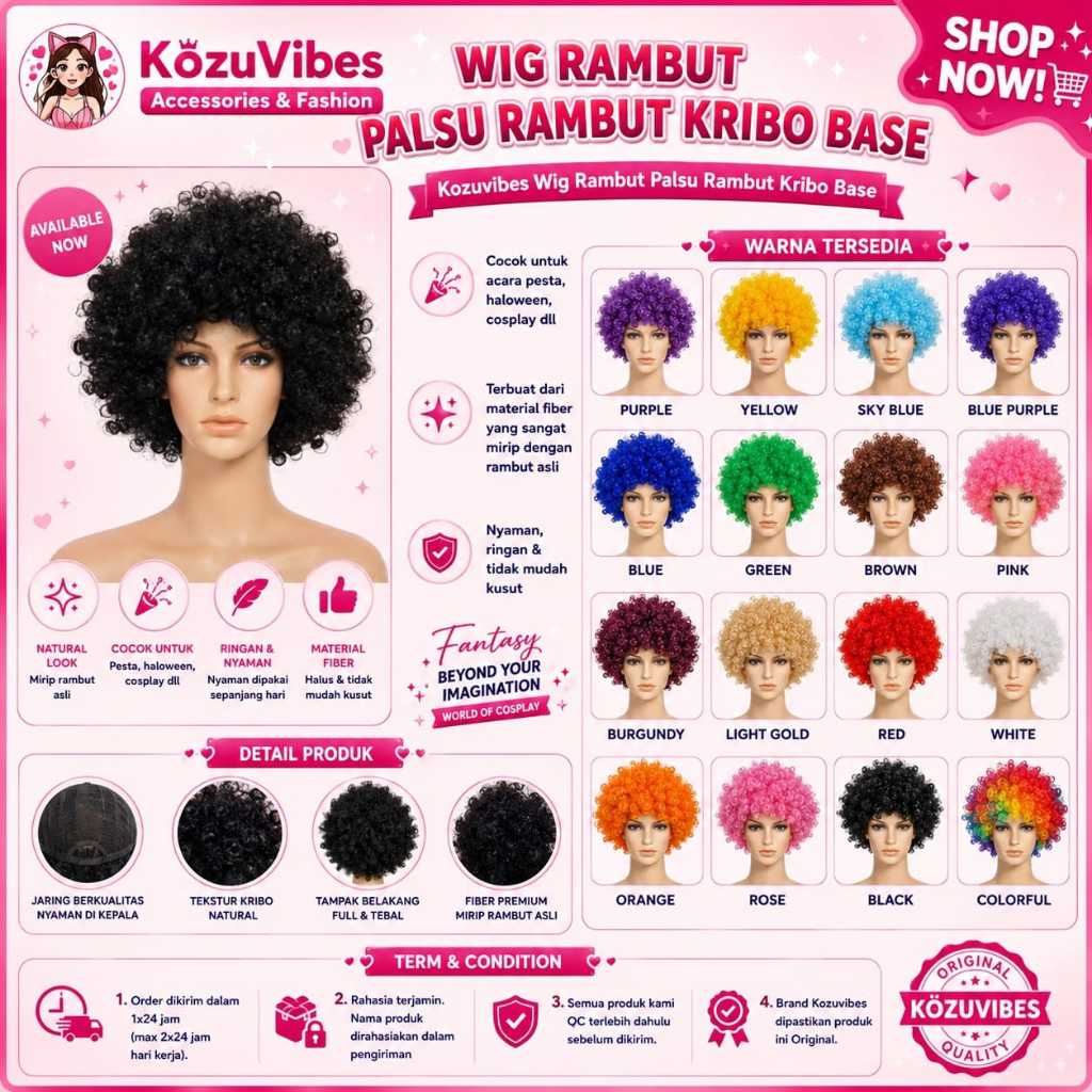 Kozuvibes Wig Rambut Palsu Rambut Kribo Base