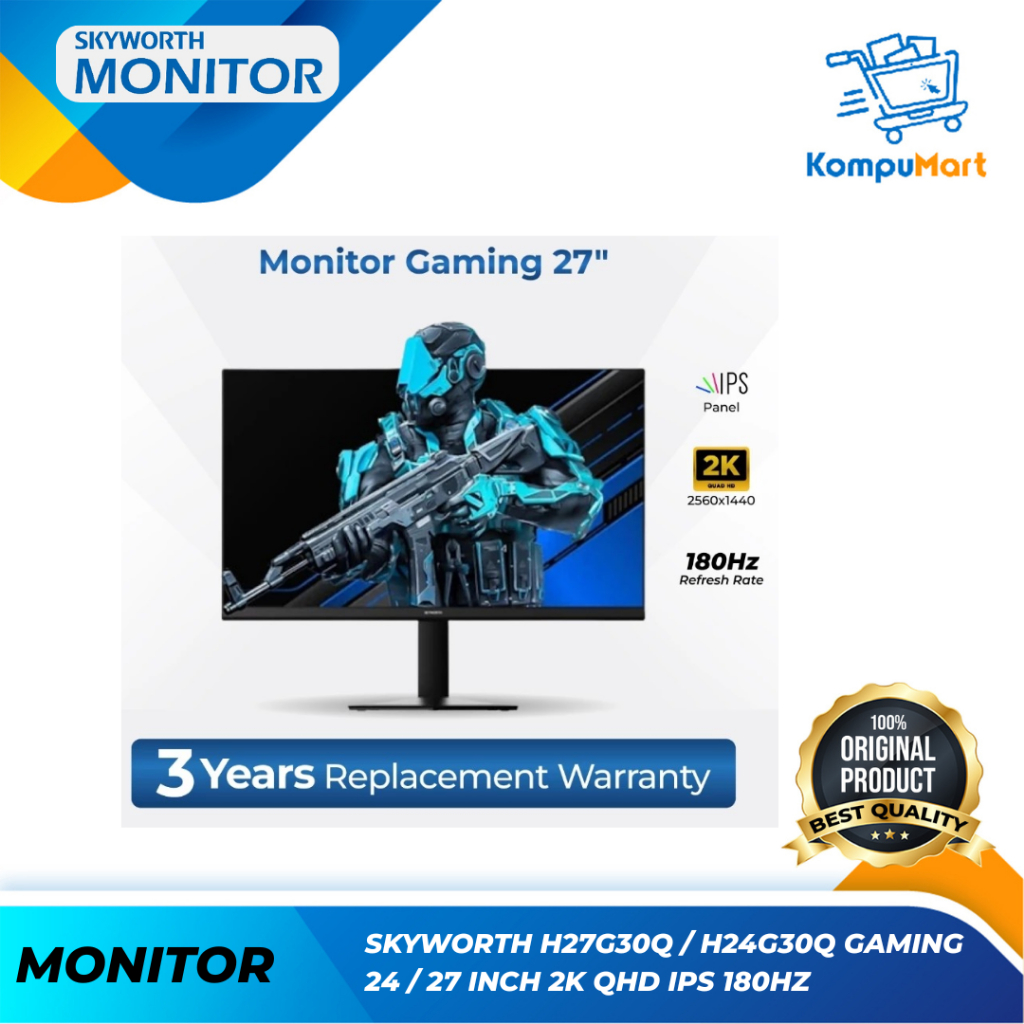 Monitor Skyworth H27G30Q / H24G30Q Gaming  24 / 27 Inch 2K QHD Fast IPS 180Hz 1ms HDR10 FreeSync Ori
