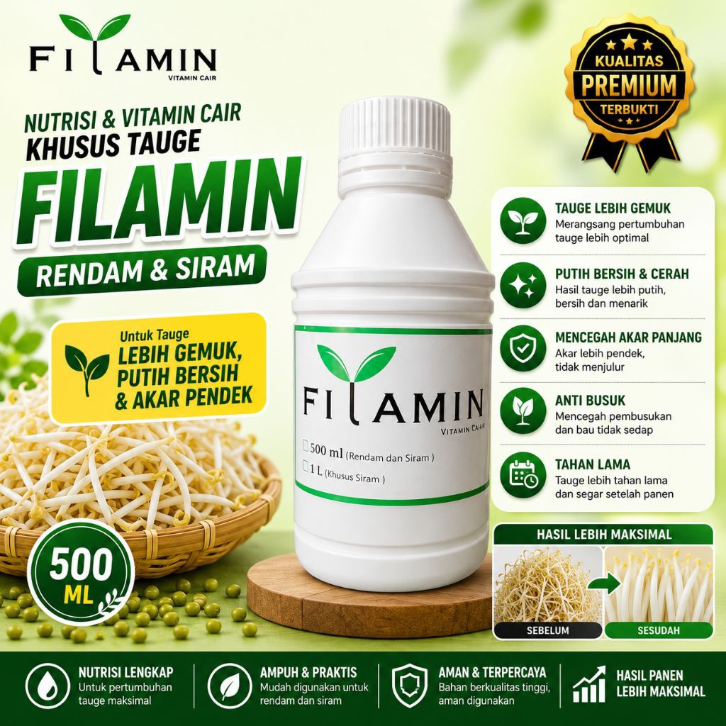 FILAMIN 500ml ORIGINAL - Nutrisi Tauge Rendam & Siram - Vitamin Kecambah Gemuk Putih Anti Akar Panja