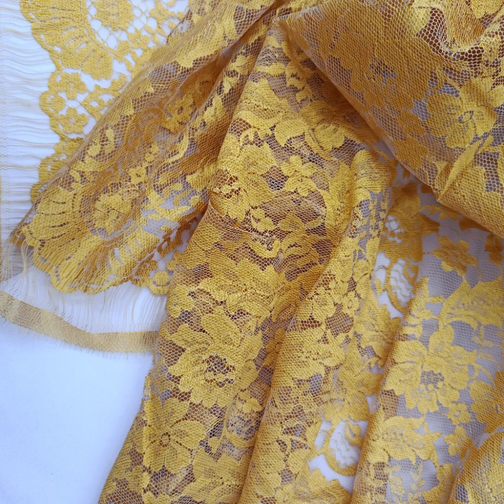 Harga Bundling | Kain Brokat Lace Cantik Brukat/Brocade Bahan Kebaya Formal Casual Wisuda Gold Musta