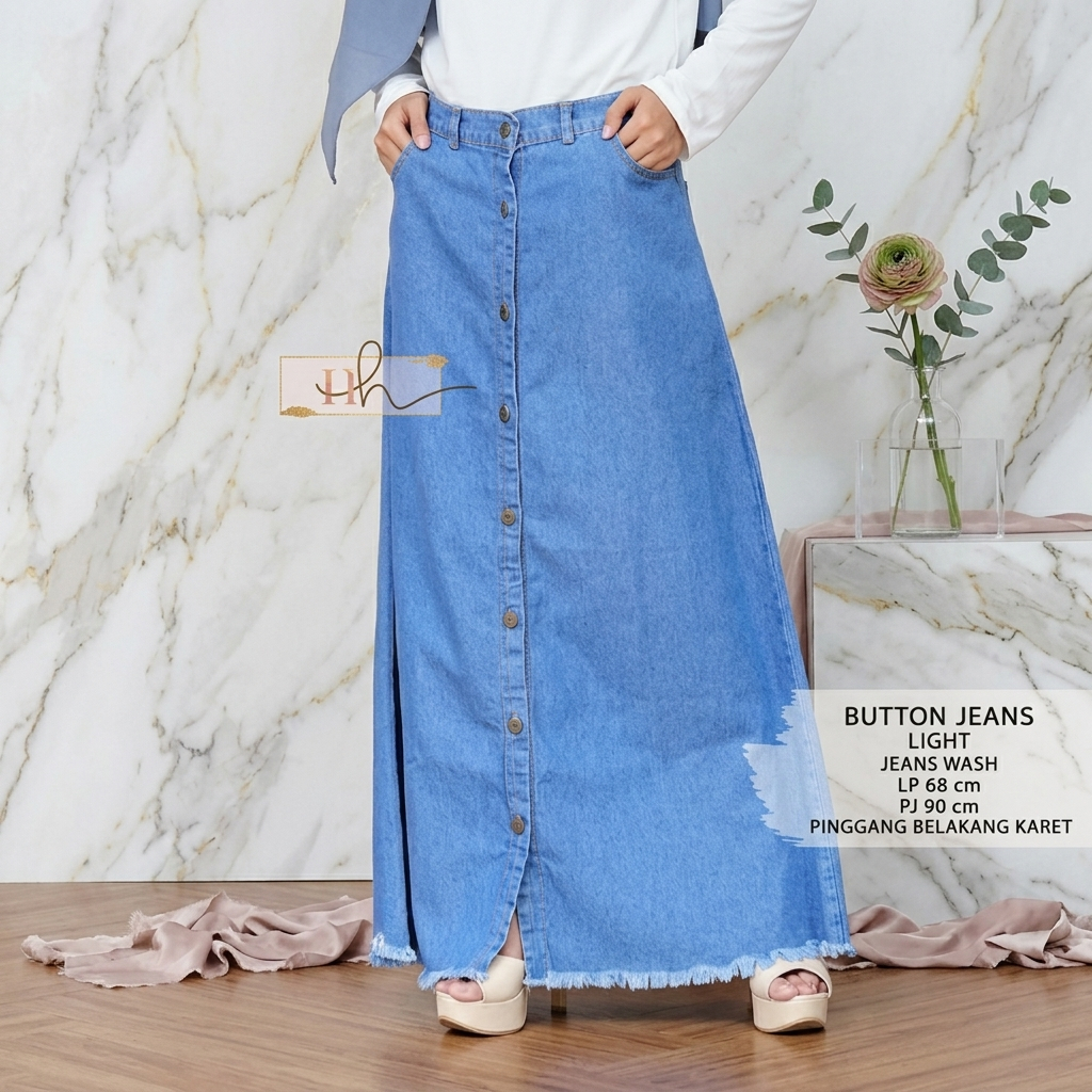 Rok Jeans Panjang Gisca Kancing Depan Murah//Rok jeans wanita terbaru 2024/ Rok jeans panjang