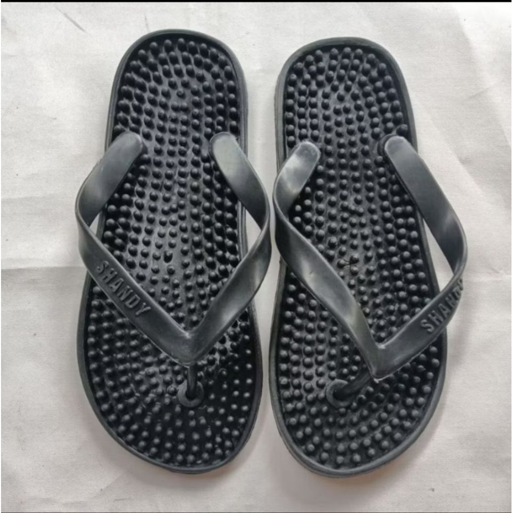 Sandal Rematik Shandy Hitam - Desain Refleksi, Bantalan Tebal, Ukuran 10.5