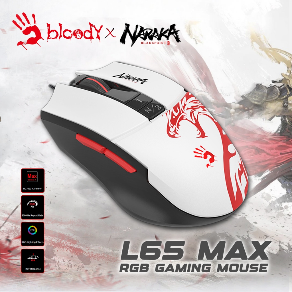 Bloody L65 Max Gaming Mouse RGB Naraka Bladepoint, Sensor 2000Hz, 4M Memory, 20M Clicks