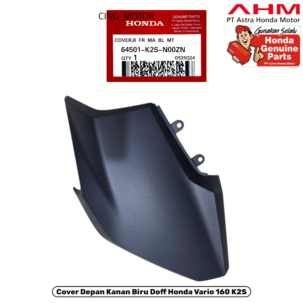 64501K2SN00ZN COVER SAMPING DEPAN KANAN BIRU DOFF VARIO 160 K2S PART AHM