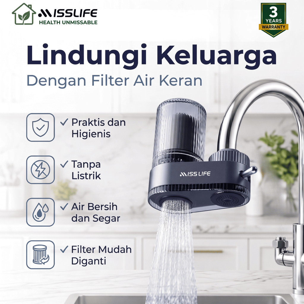 MISS LIFE Filter Air Kran Penyaring Air Anti Air Keruh Zat Besi Kapur Pasir dan Bau Cocok untuk Air 