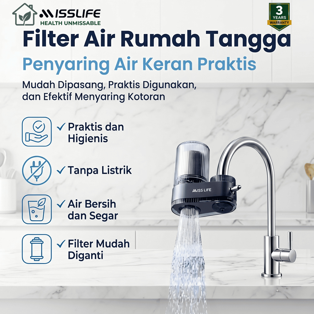 MISS LIFE Pemurni Air Filter Air Kran Penyaring Air Anti Air Keruh Zat Besi Kapur Pasir dan Bau Coco