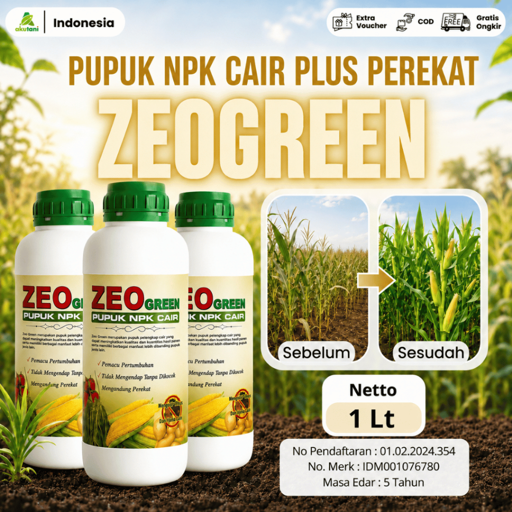 ZEOGREEN - Pupuk NPK Cair Plus Perekat Meningkatkan Produktivitas Tanaman 1 Lt