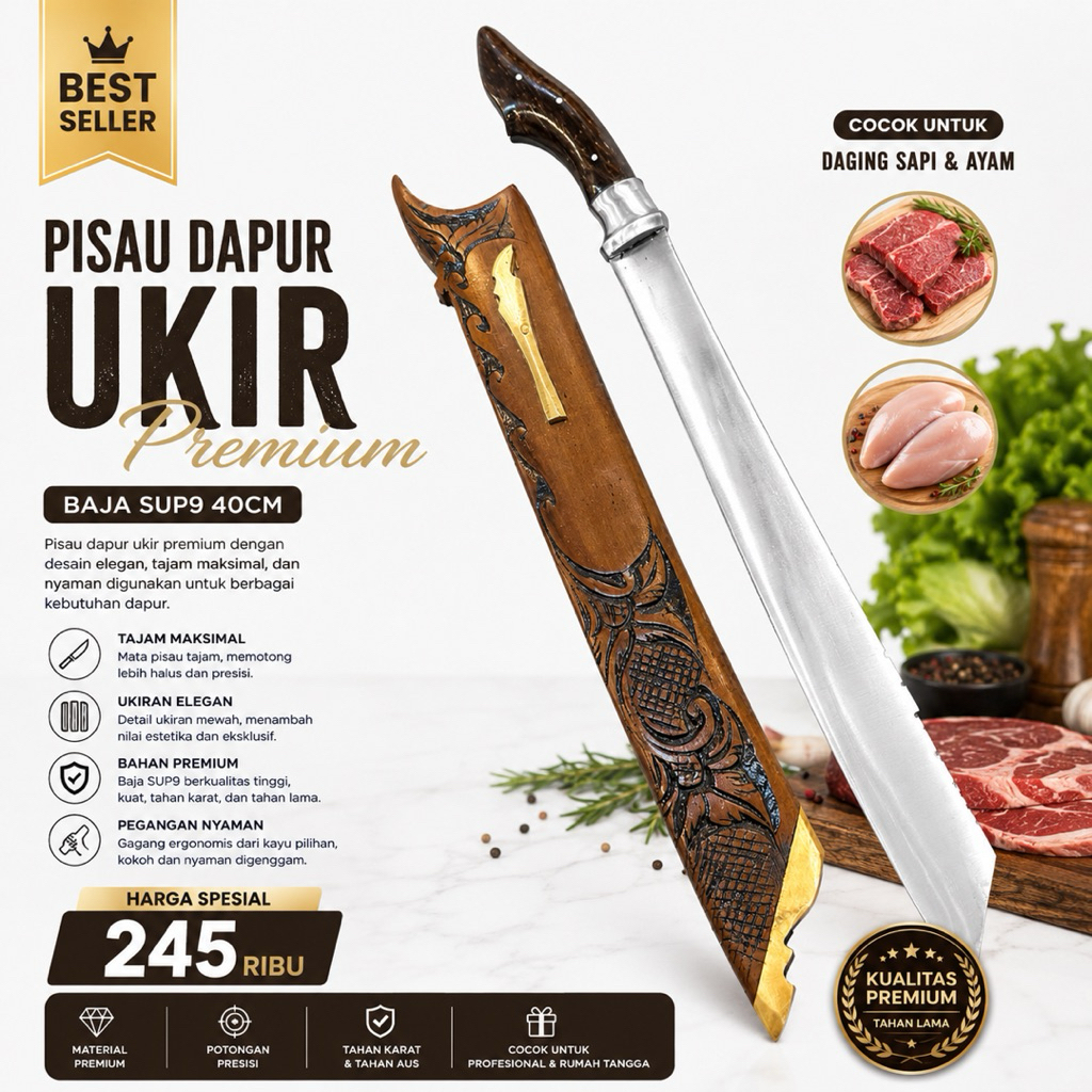 Golok Kebun Patimura Dural Ukir Rasamala Baja Per 40cm
