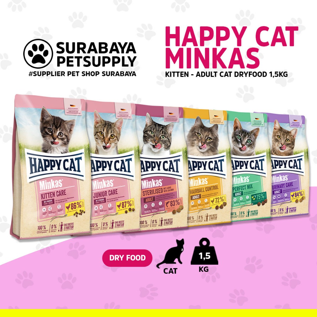 Happy Cat Minkas 1,5kg Dryfood All Varian - Minkas Kitten Care - Minkas Junior Care - Minkas Perfect