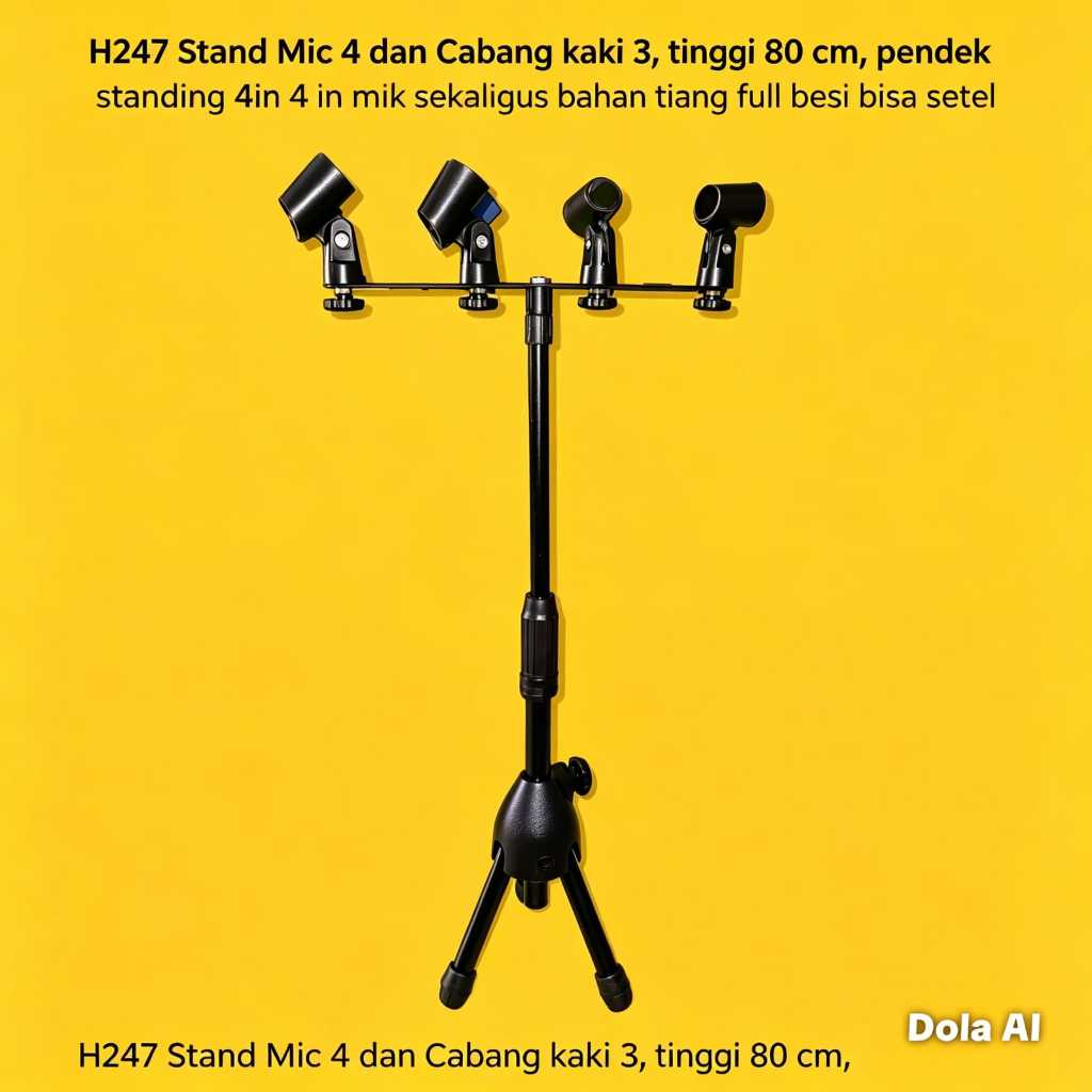 H247 STAND MIC 4 HOLDER TINGGI max 80 cm PENDEK Standing 4in1 4 in 1  mik sekaligus Bahan tiang Full