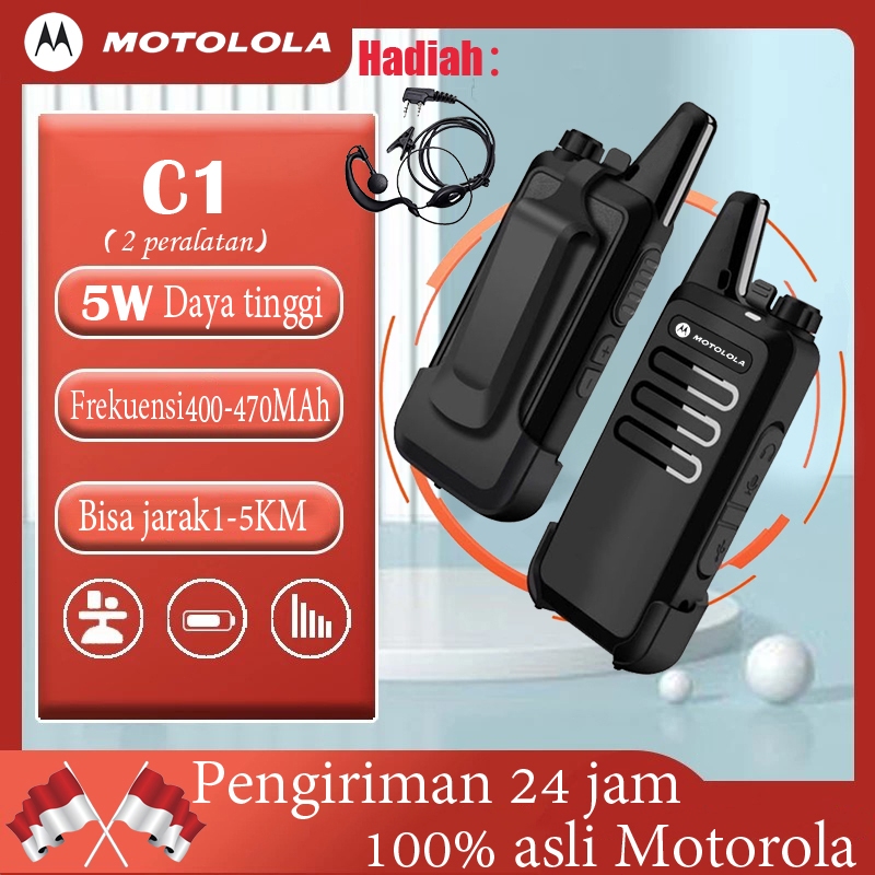 [Hadiah Headphone Gratis]MOTOLOLA C1 Walkie Talkie mini 5W VOX Portabel Radio 9800MAH BateraiHandy T