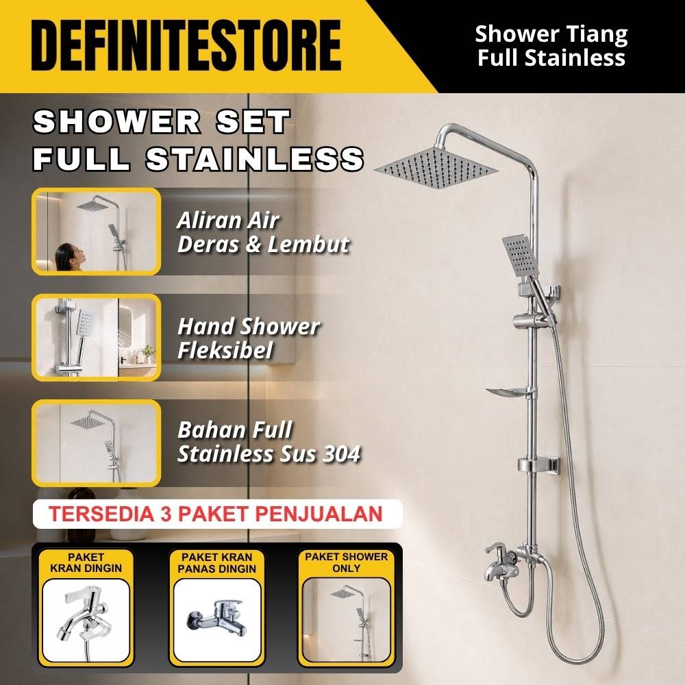 Shower Tiang Set Kamar Mandi Tiang Stainless SUS 304 Untuk Air Dingin & Panas Dingin Fullset Shower 