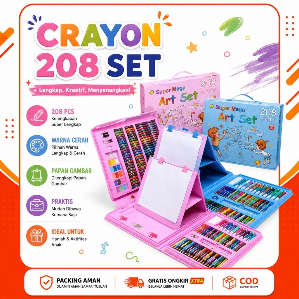 crayon set lengkap krayon set melukis set crayon set anak 208 set / crayon set alat menggambar meluk