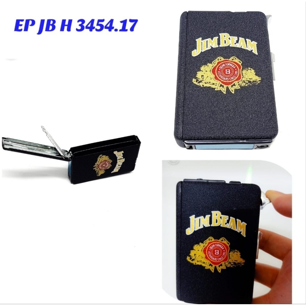 KOTAK ROKOK + PEMATIK API 2-IN-1 MOTIF JIM BEAM PREMIUM - KODE EP JB H 3454.17 | DESAIN ELEGAN & KOK