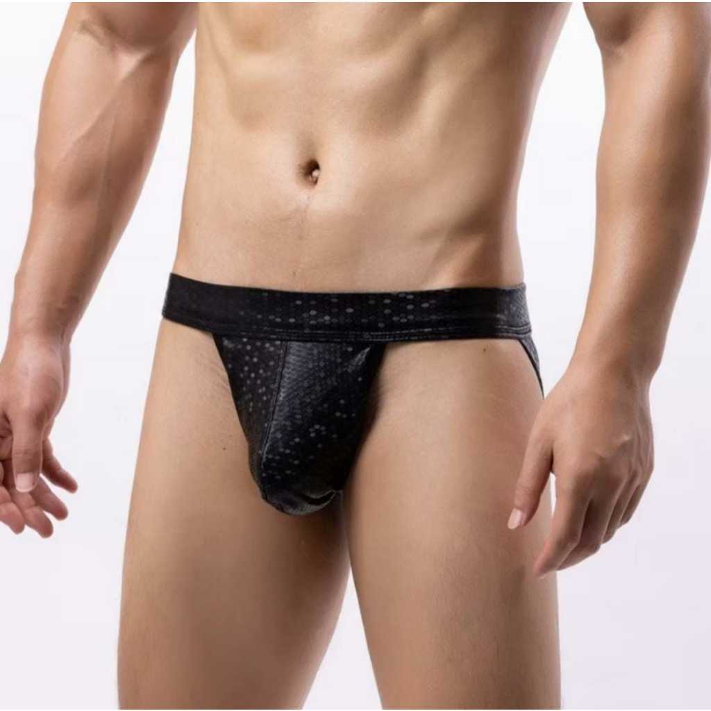 CELANA DALAM PRIA JOCKSTRAP BLACK LEATHER KULIT SINTETIS PREMIUM