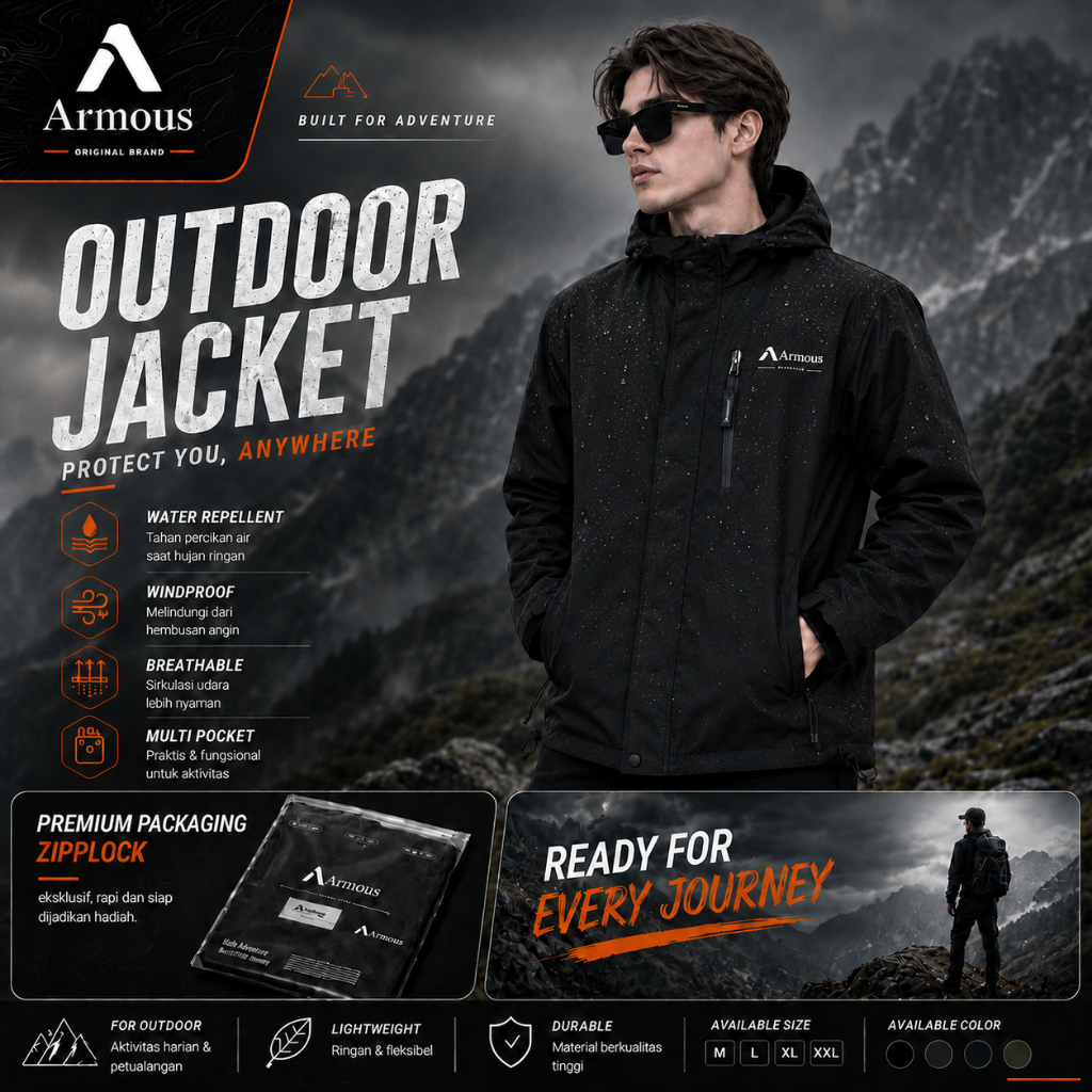 Armous Jaket Parasut Pria Windbreakers Outdoor Premium Bahan Taslan Waterproof