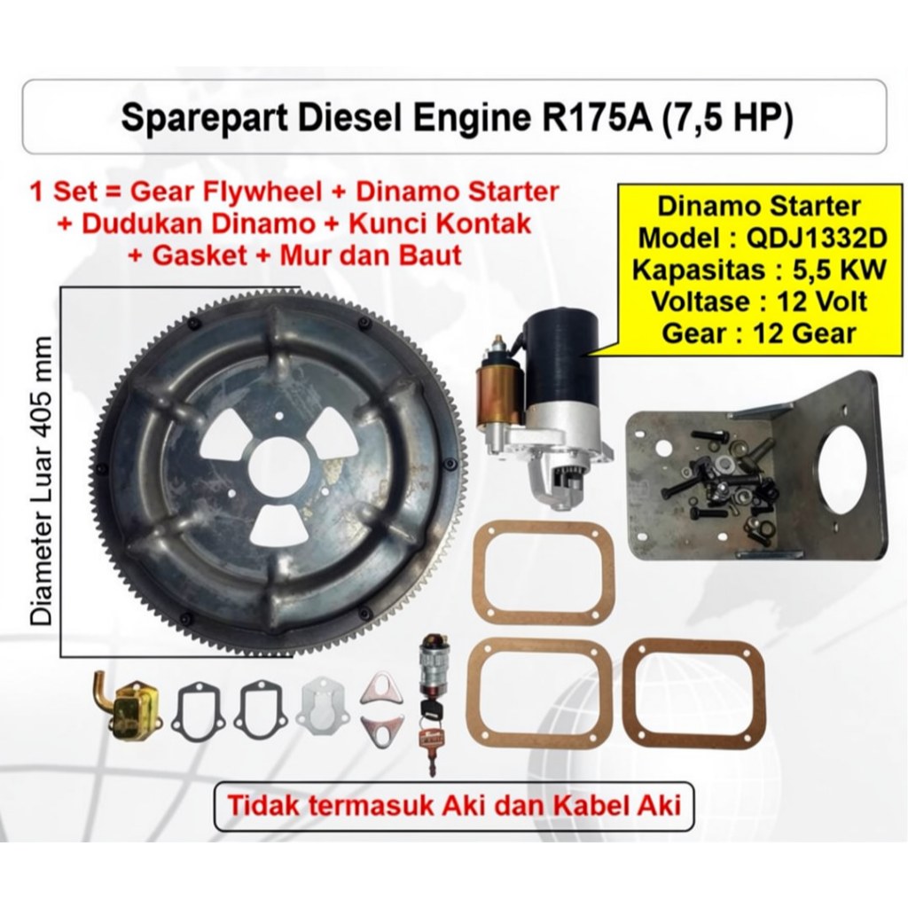 R175A Gear Flywheel Starter / Gigi Starter Roda Gila Untuk Mesin Diesel 1 Cylinder