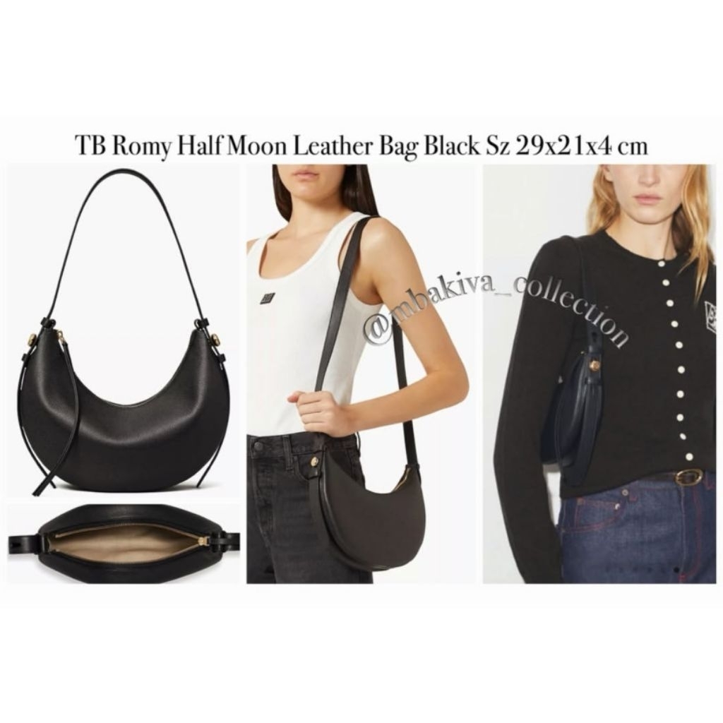 TB Romy HalfMoon Leather Bag Black