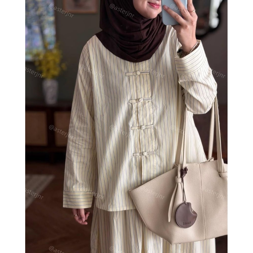 Siji cheongsam set katun stripe, cheongsam blouse wanita, atasan cheongsam stripe