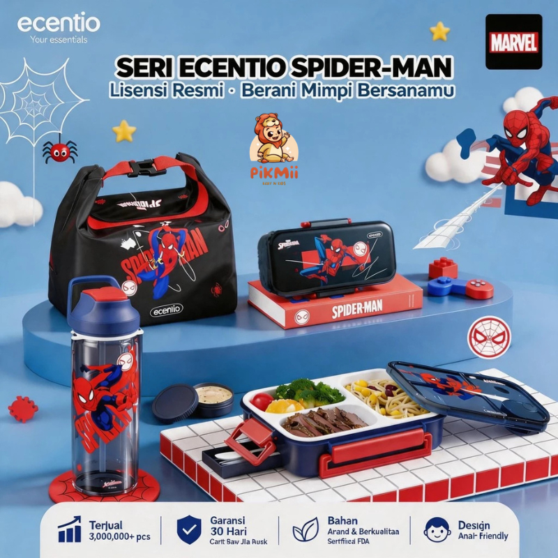 ecentio set SPIDERMAN botol minum anak & kotak makan anak 800ml anti tumpah lunch box//PIKMII BABY N