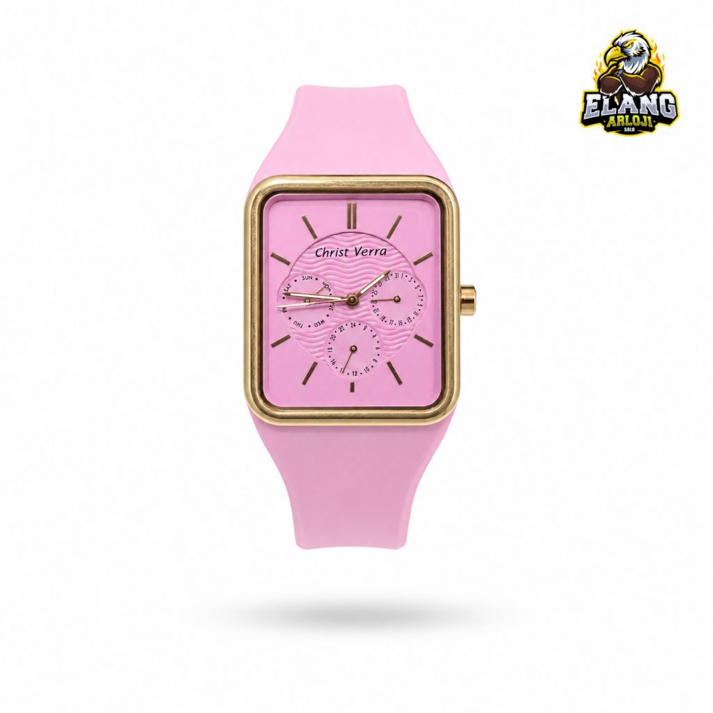 JAM TANGAN WANITA CHRIST VERRA CV 71638L-35 PNK RUBBER STRAP ORIGINAL