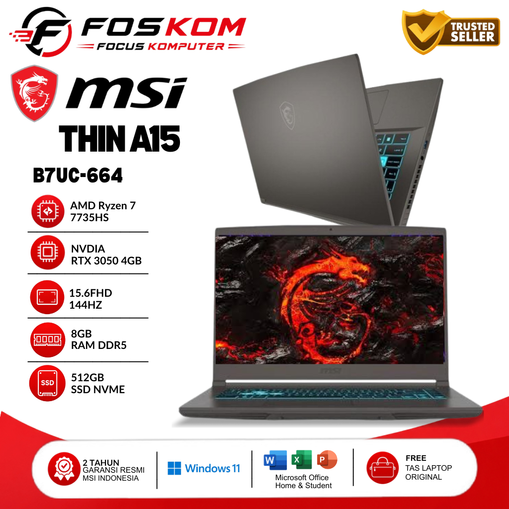 MSI Gaming Thin A15 B7UC Laptop Gaming