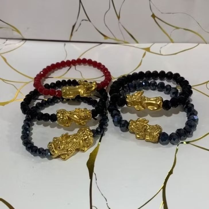 GROSIRAN Gelang Kristal Pixiu Naga Emas Feng shui