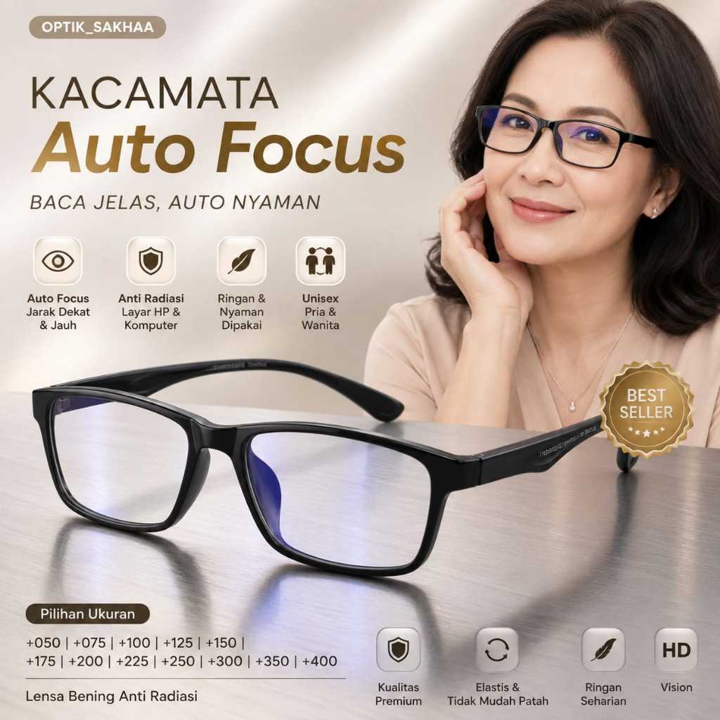 Kacamata Baca Auto Fokus Kacamata Plus Auto Focus Pria Wanita Frame Kotak Kacamata Ajaib