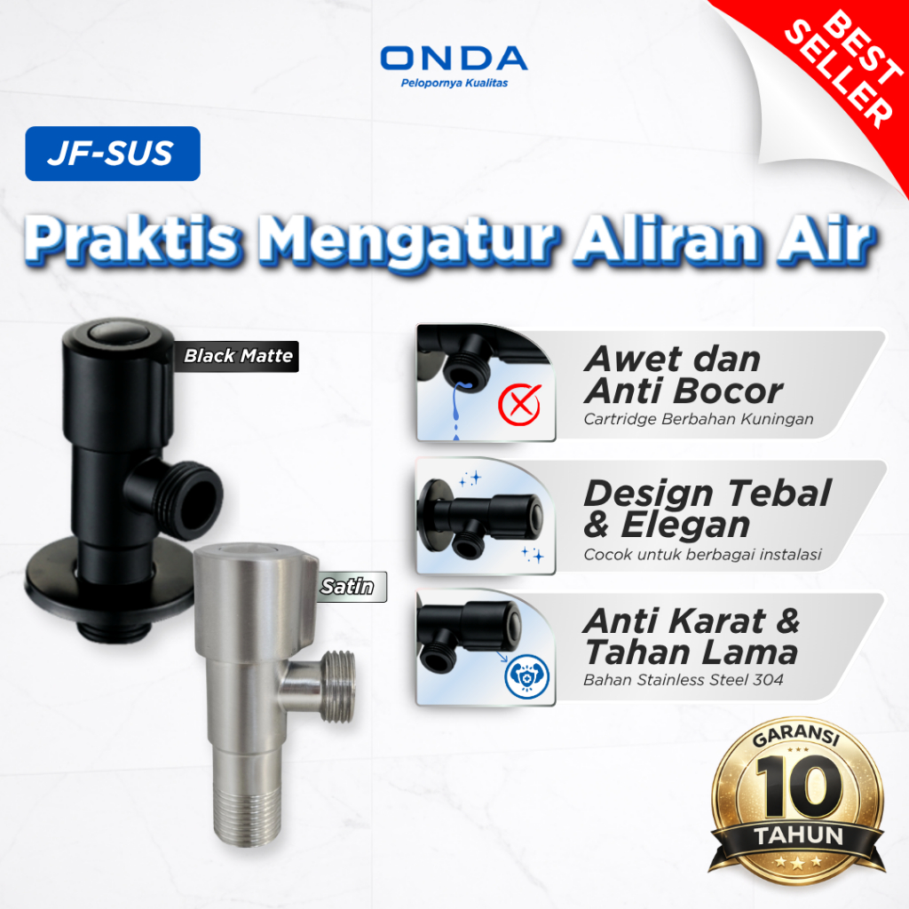 ONDA Stop Kran Toilet 1 Cabang 1/2 In Kran Kloset Kamar Mandi Toilet Anti Bocor JF-SUS JF-SUS BM