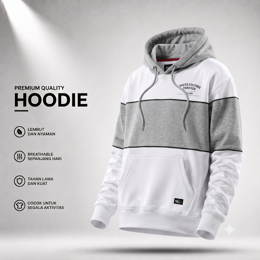 Nsa Ind Hoodie Two Colour Strip White Block pria wanita