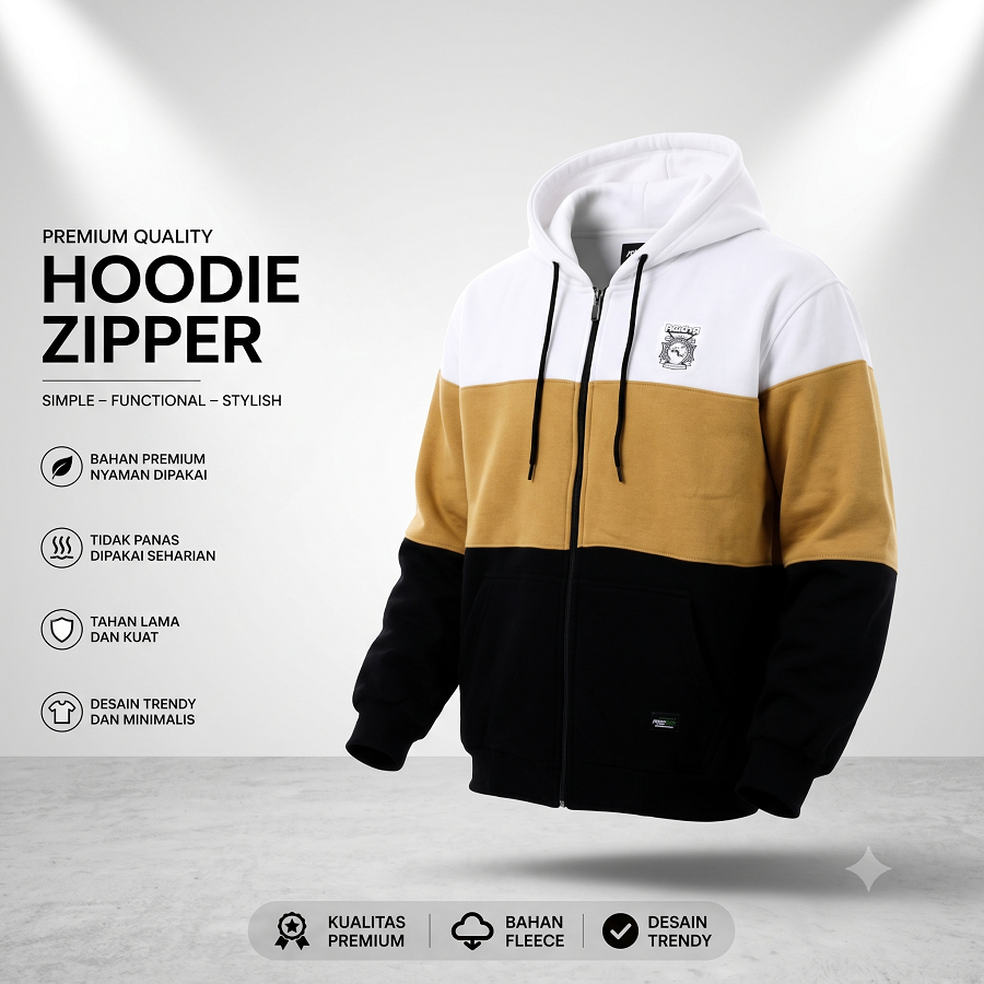 Nsa Ind Hoodie Zipper Three Colour Block Camel pria wanita