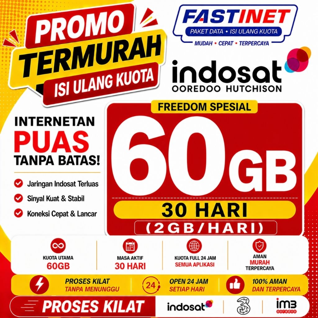 ISI ULANG KUOTA INDOSAT 60GB 30 Hari (2GB/Hari) PROSES KILAT