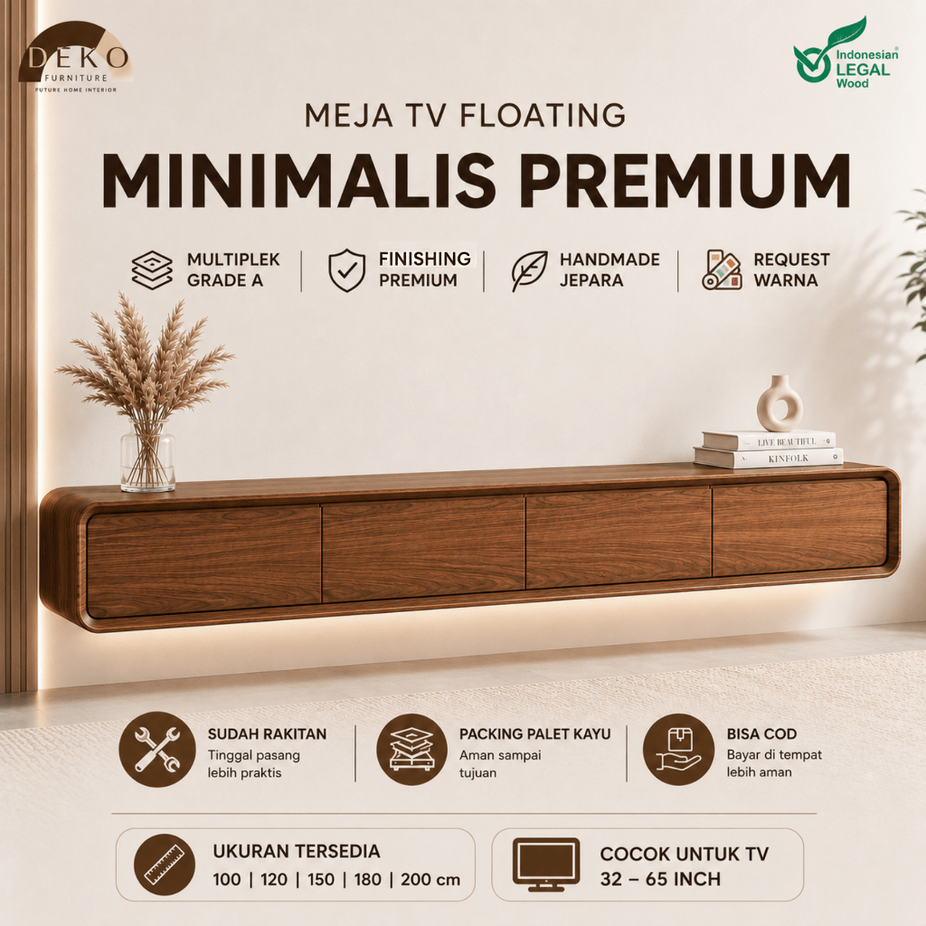 Meja TV Gantung Minimalis Aesthetic | Rak TV Dinding Premium Modern